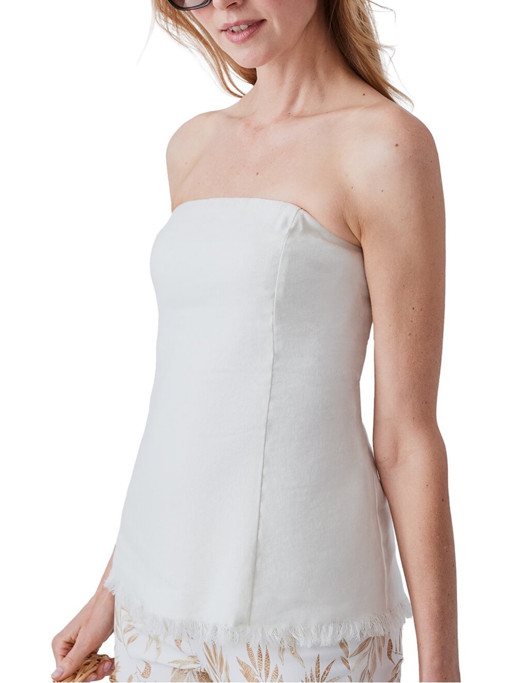 J. McLaughlin White Strapless Damari Fringe-Hem Bandeau Top NWT medium